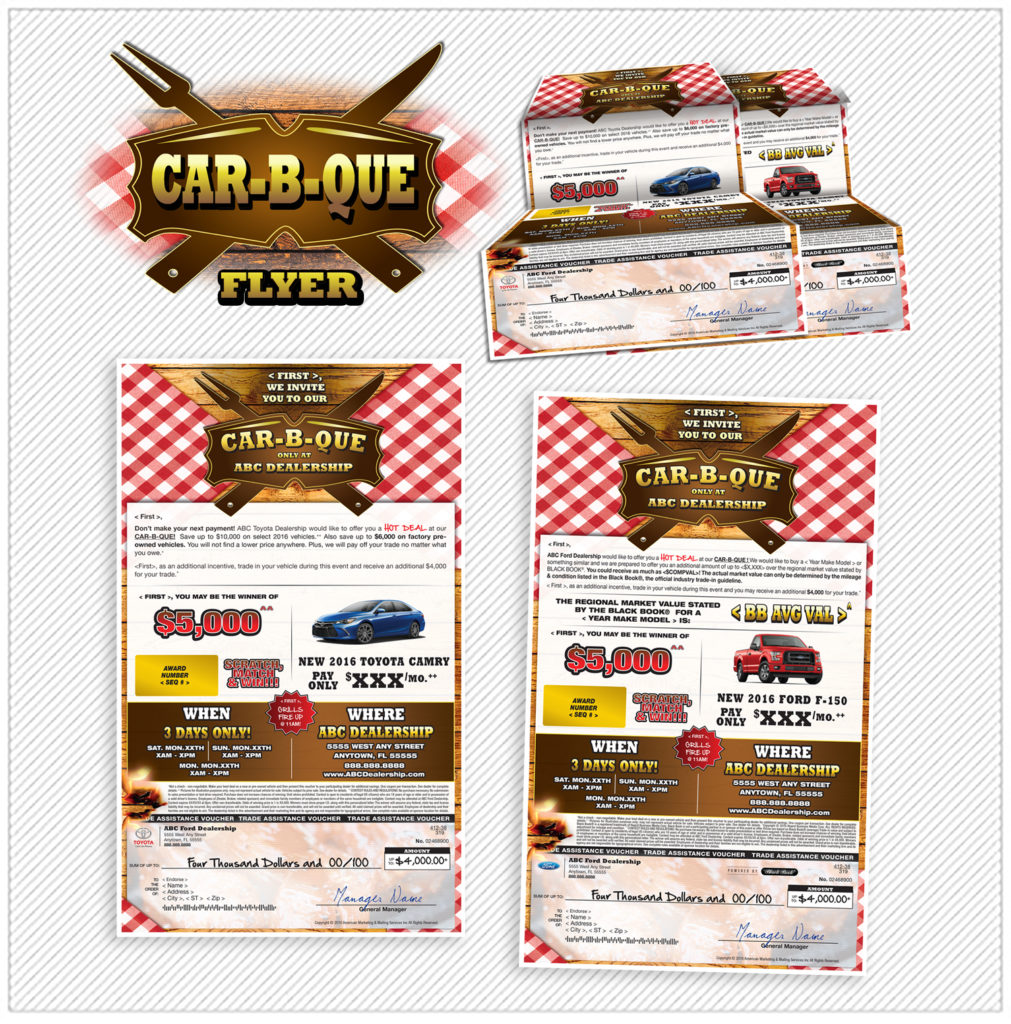 CarBQue flyer with check